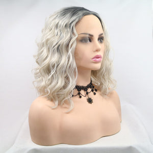 13*3" Lace Front Wigs Synthetic Mid-length Wavy 12" 130% Density Black/White One Size Hair Extensions by Trendsi | Fleurcouture