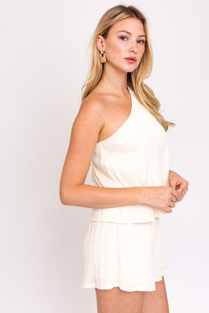 Sleeveless One Shoulder Layered Top Romper