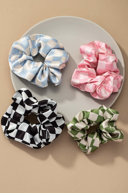 Check Pattern Soft Satin Hair Scrunchies