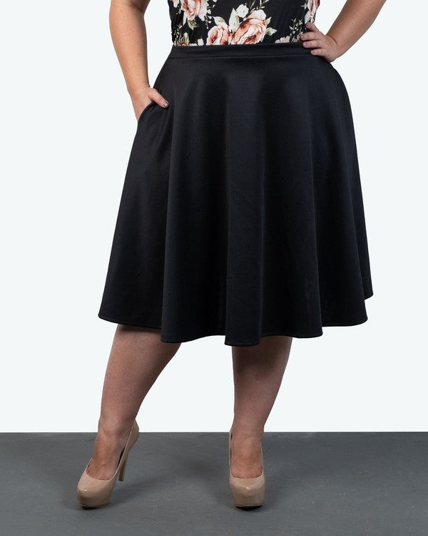 Knee Length circle skirt with side seam pockets