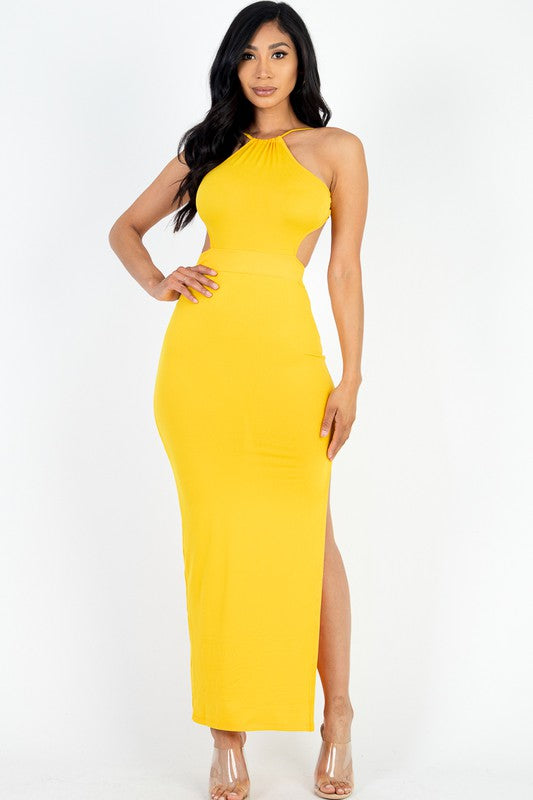 Tie Backless Split Thigh Maxi Dress