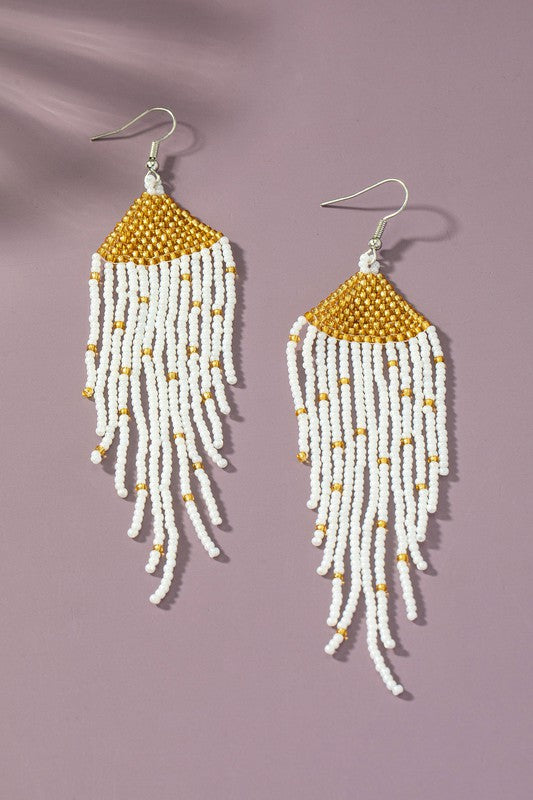 Boho long Handwoven seed bead eagle earrings