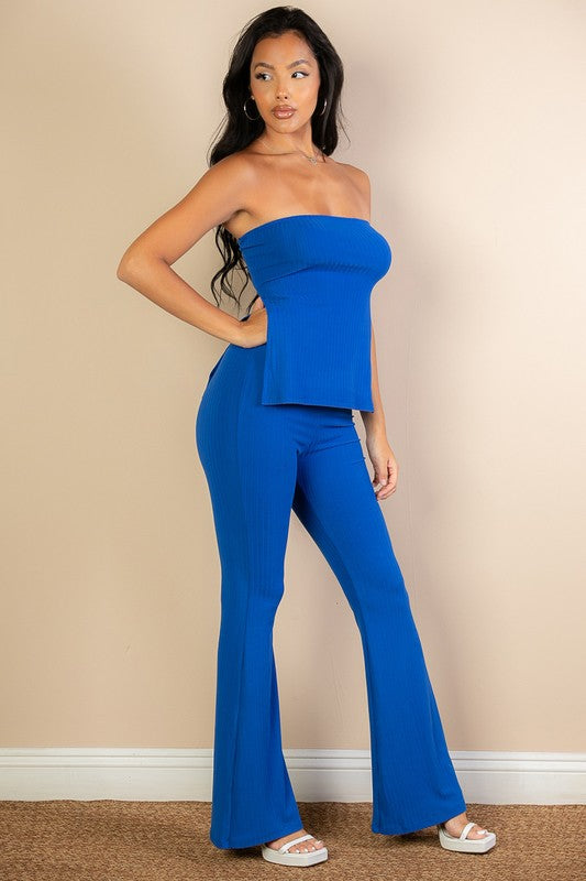 Side Slit Bandeau Top &amp; Flare Pants Set