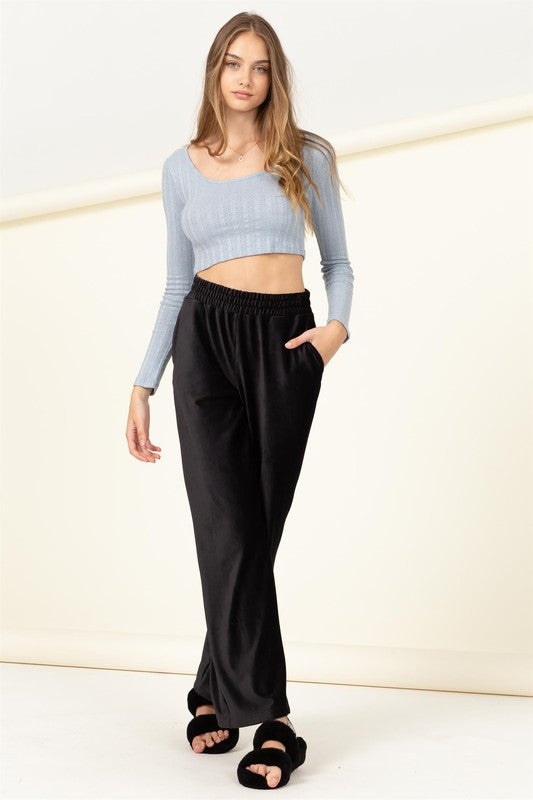 Scoop Neck Long Sleeve Crop Top