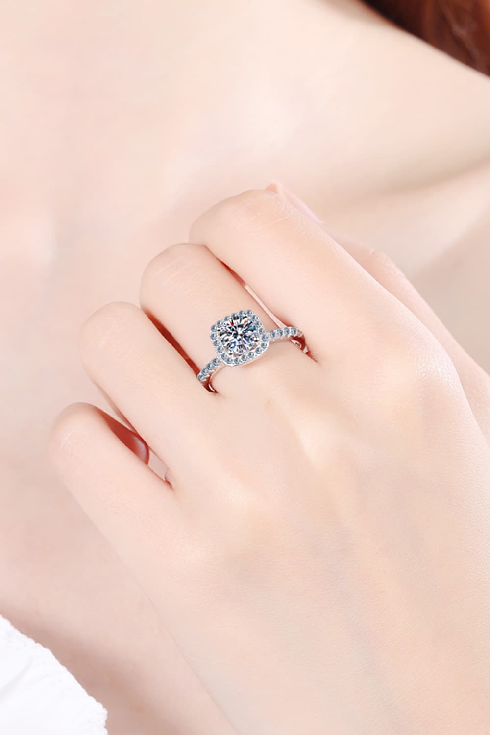 2 Carat Moissanite Square Halo Ring Silver Accessories by Trendsi | Fleurcouture