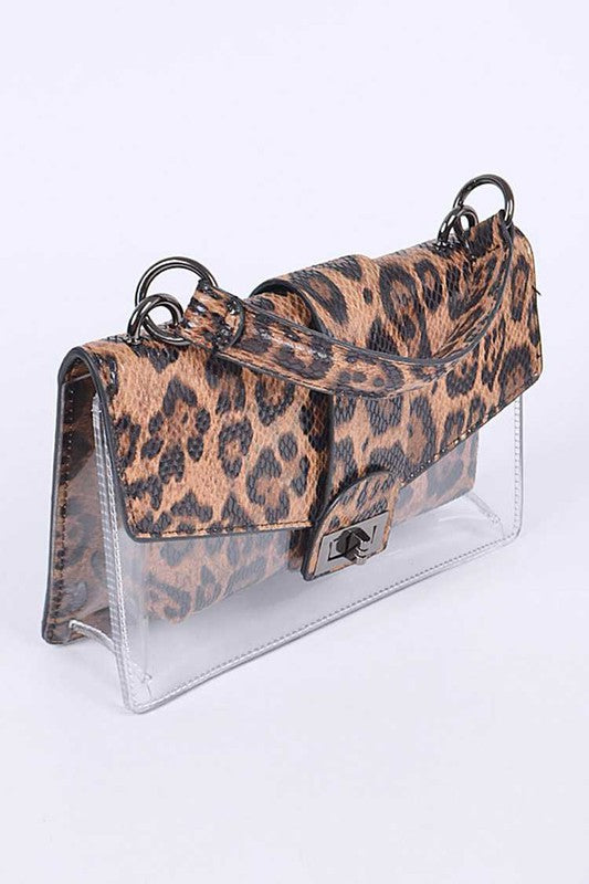 2 In 1 Leopard Print Cleared Bag Set Leopard O/S by Artini Accessories | Fleurcouture