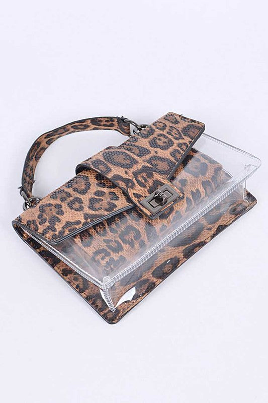 2 In 1 Leopard Print Cleared Bag Set Leopard O/S by Artini Accessories | Fleurcouture