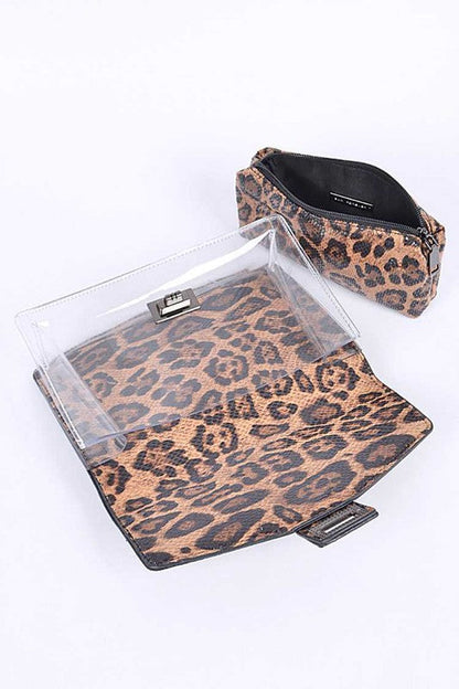 2 In 1 Leopard Print Cleared Bag Set Leopard O/S by Artini Accessories | Fleurcouture