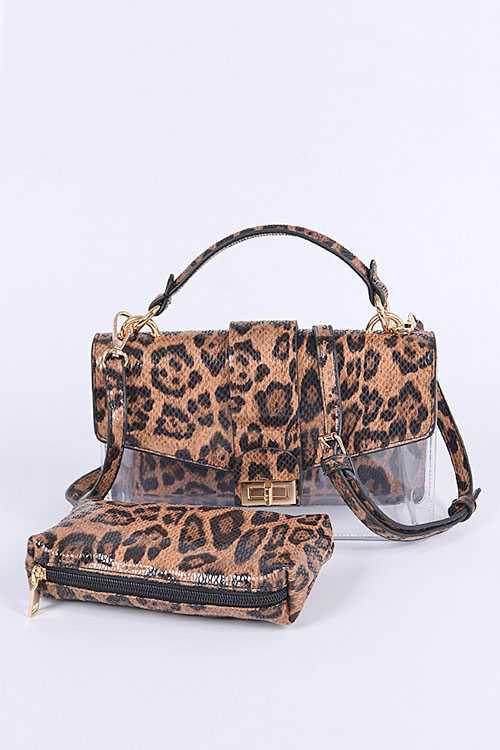 2 In 1 Leopard Printed Clear Bag Leopard O/S by Artini Accessories | Fleurcouture