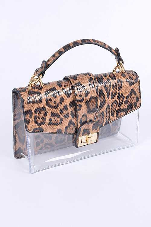 2 In 1 Leopard Printed Clear Bag Leopard O/S by Artini Accessories | Fleurcouture