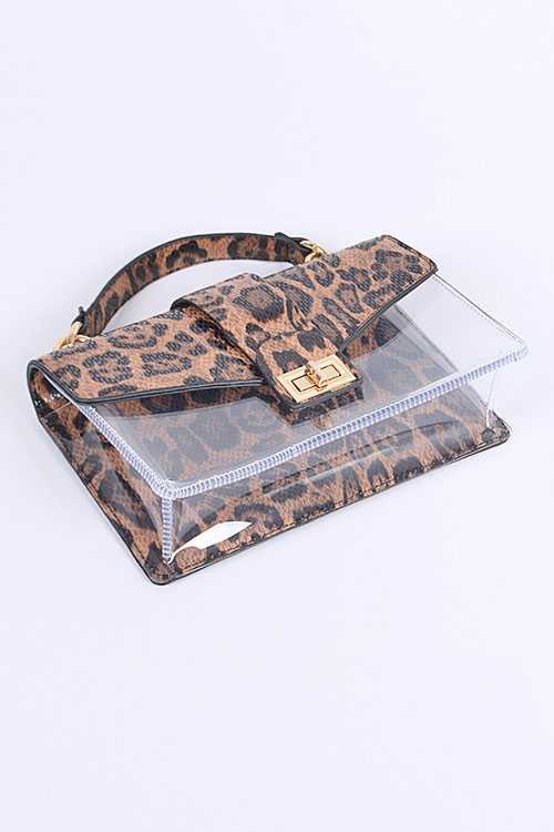 2 In 1 Leopard Printed Clear Bag Leopard O/S by Artini Accessories | Fleurcouture