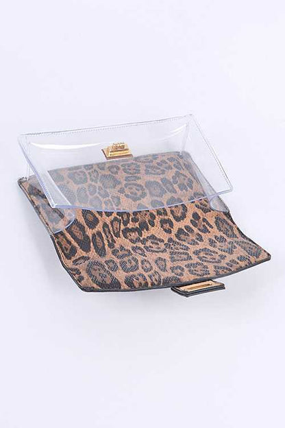 2 In 1 Leopard Printed Clear Bag Leopard O/S by Artini Accessories | Fleurcouture