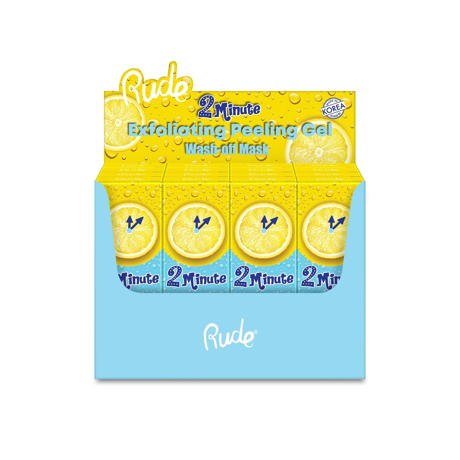 2 Minute Exfoliating Gel Wash-Off Mask Paper Display, 12pcs Wholesale Set by Rude Cosmetics | Fleurcouture