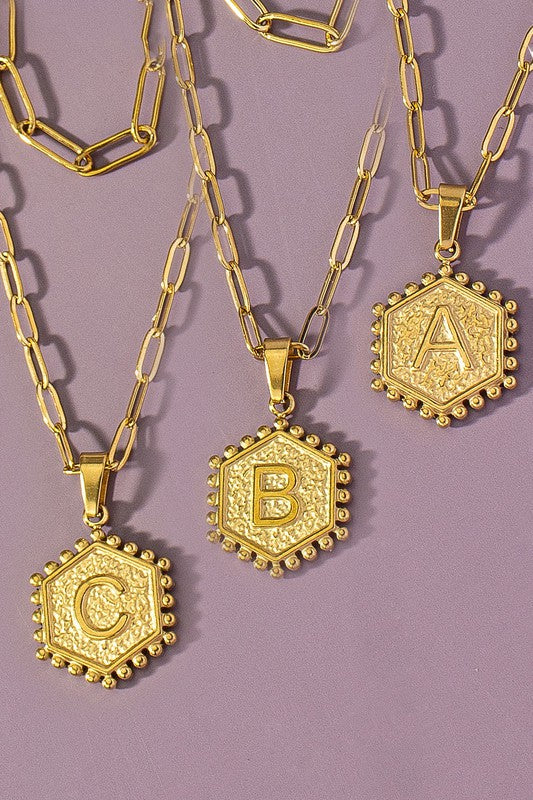 2 row brass double sided hexagon initial necklace D one size by LA3accessories | Fleurcouture