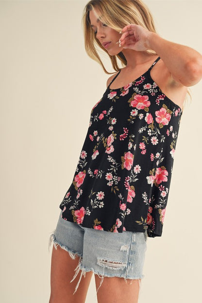 Floral Spaghetti Straps Strappy Back Tank Top