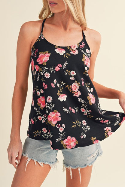 Floral Spaghetti Straps Strappy Back Tank Top