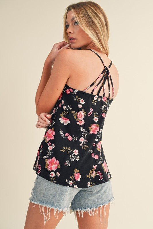 Floral Spaghetti Straps Strappy Back Tank Top