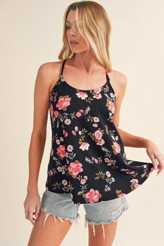 Floral Spaghetti Straps Strappy Back Tank Top