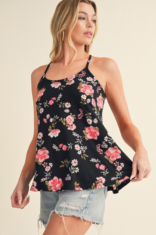 Floral Spaghetti Straps Strappy Back Tank Top