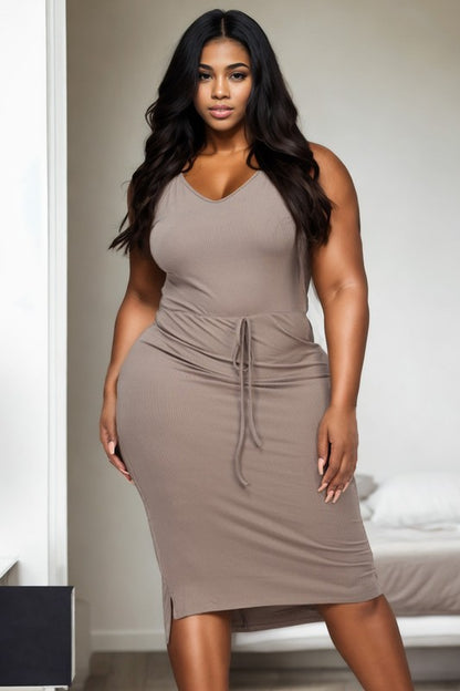 Plus Size Front Tied Ribbon Midi Dress