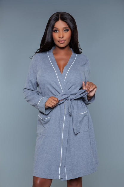 2258 Waffle Robe Queen Grey 2X/3X by BE WICKED | Fleurcouture