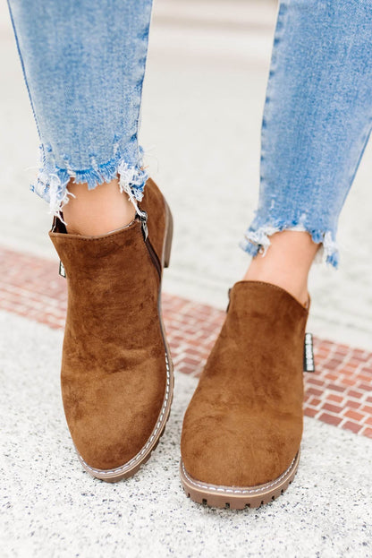 Brown Faux Suede Side Zip Ankle Boots