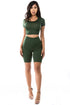 2PC SET CROP TOP WITH BICYCLE PANT OLIVE S by By Claude | Fleurcouture