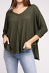 3/4 Sleeve V-Neck Hi-Low Hem Jacquard Sweater DK OLIVE S/M by ZENANA | Fleurcouture