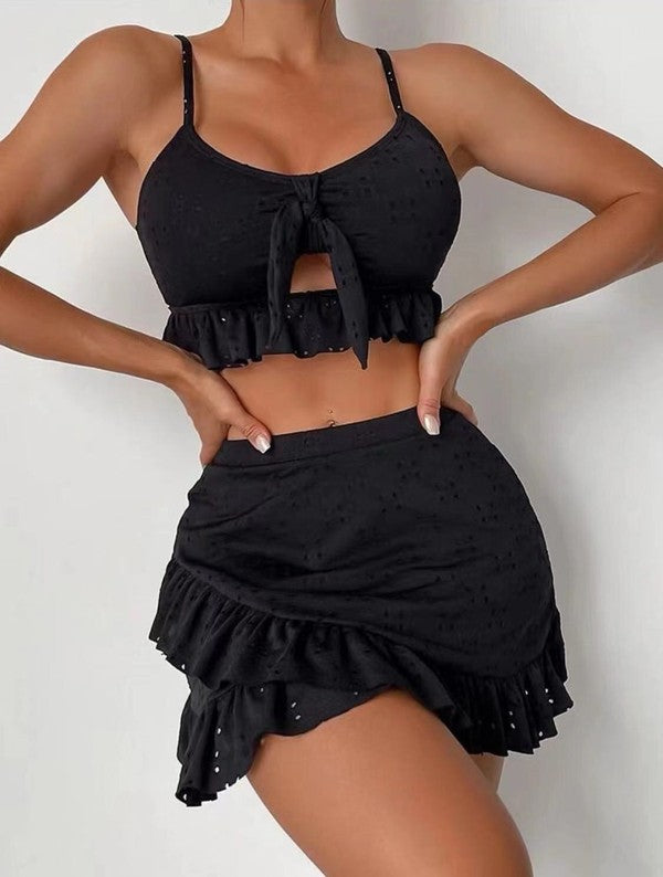 3 piece swimsuit and cover up set Black S by Miss Sparkling | Fleurcouture