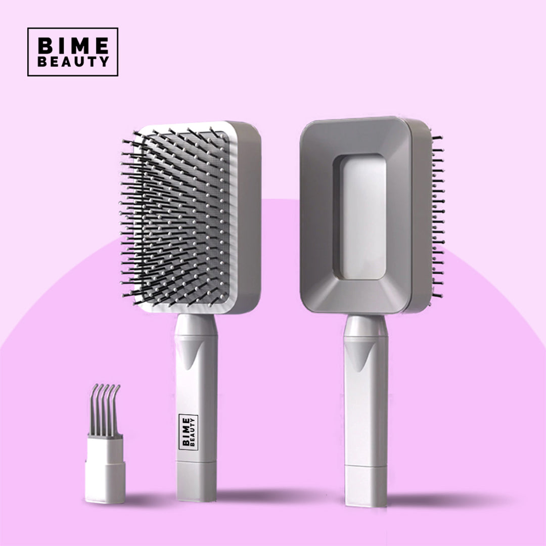 3D Self-cleaning Deluxe Rectangular Hair Brush White Hair Combs by BimeBeauty | Fleurcouture