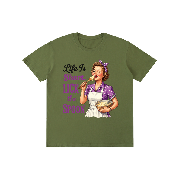 Lifeistooshortlickthespoon,lifeistooshort,funny,sarcastic,retro,1950s,tee,tshirt