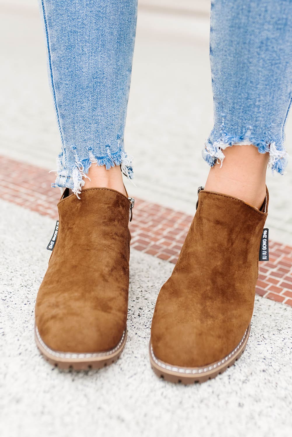 Brown Faux Suede Side Zip Ankle Boots