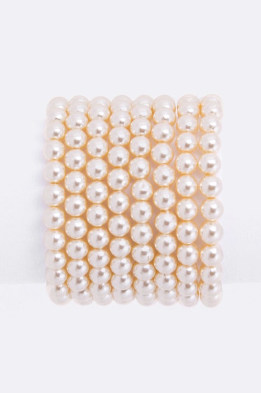 8 Strands Stretch Pearls Bracelet Set Cream 1 by LA Jewelry Plaza | Fleurcouture