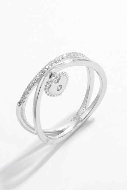 925 Sterling Silver Zircon Heart Charm Ring Silver Accessories by Trendsi | Fleurcouture