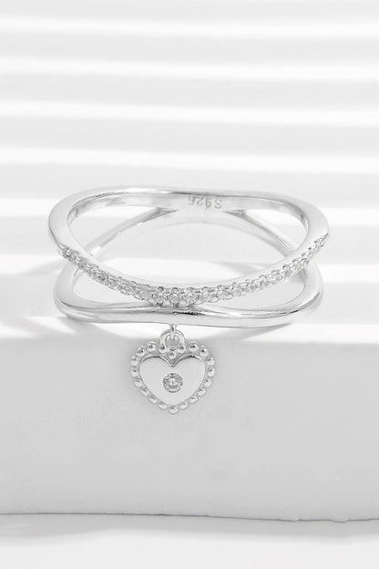 925 Sterling Silver Zircon Heart Charm Ring Silver Accessories by Trendsi | Fleurcouture