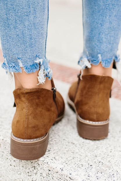 Brown Faux Suede Side Zip Ankle Boots
