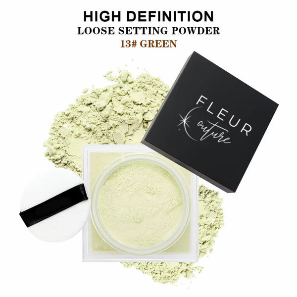 Fleur Couture Green Loose Setting Powder – Redness Neutralizing, Oil Control, Matte Finish