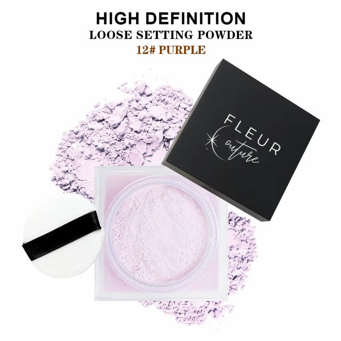 Fleur Couture Purple Loose Setting Powder – Brightening, Dullness Correcting, Smooth Finish