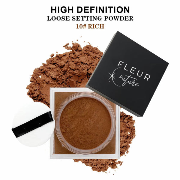 Fleur Couture Rich Loose Setting Powder – Ultra Deep Tone, Seamless Matte Finish