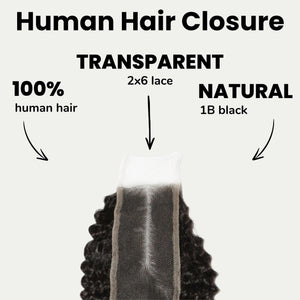 Jerry Curl 2x6 Transparent Lace Human Hair Closure