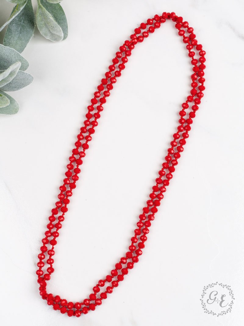 The Essential 60&quot; Double Wrap Beaded Necklace, True Red 8MM