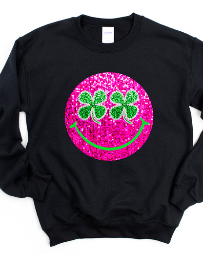 SMILEY FAUX SPARKLE SHAMROCK SWEATSHIRT