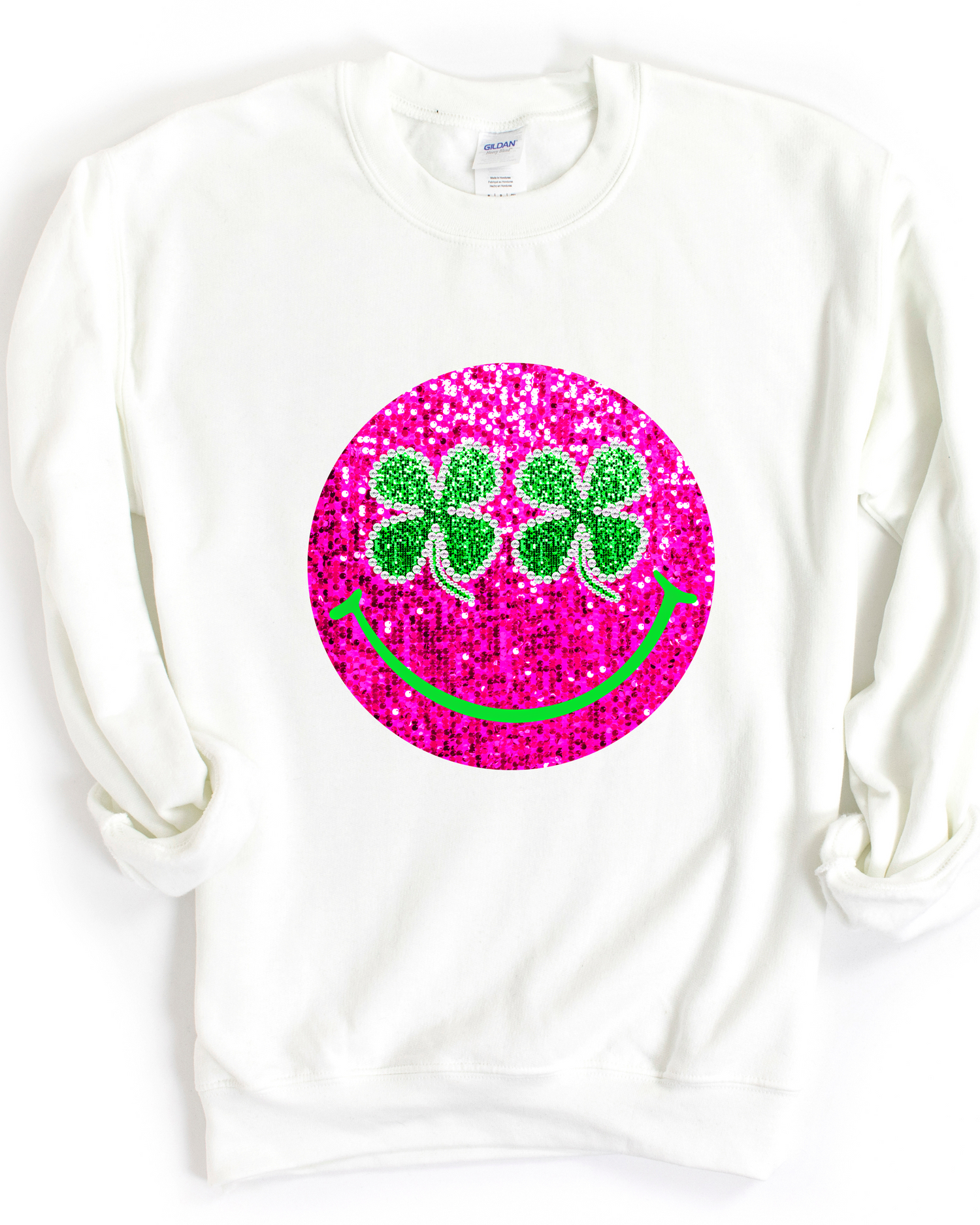 SMILEY FAUX SPARKLE SHAMROCK SWEATSHIRT