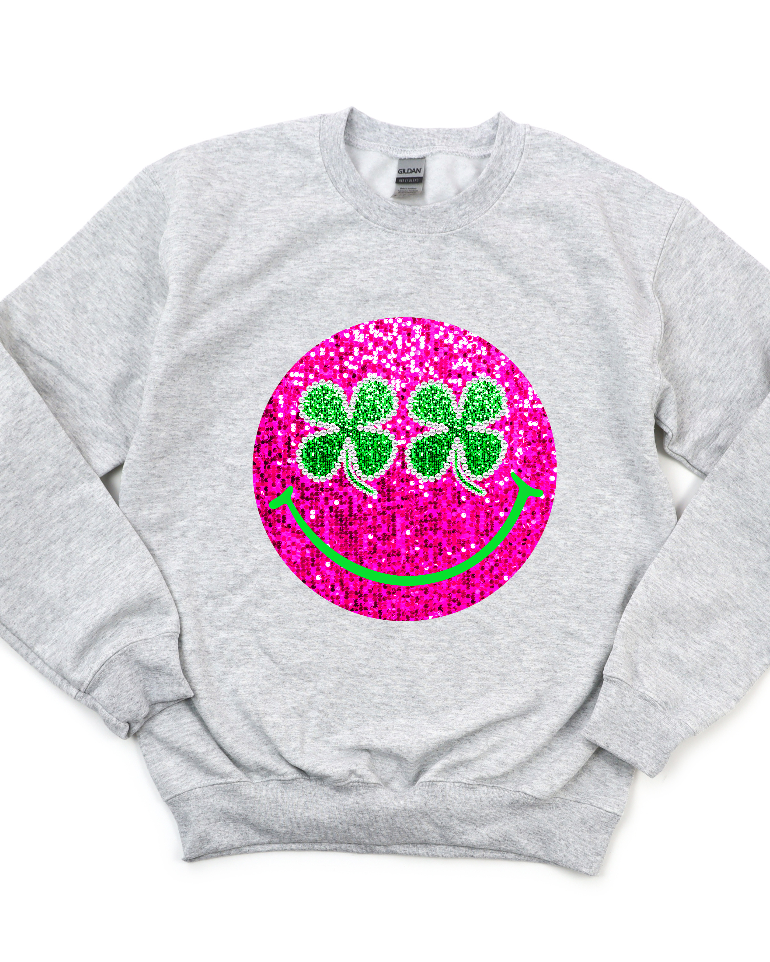 SMILEY FAUX SPARKLE SHAMROCK SWEATSHIRT