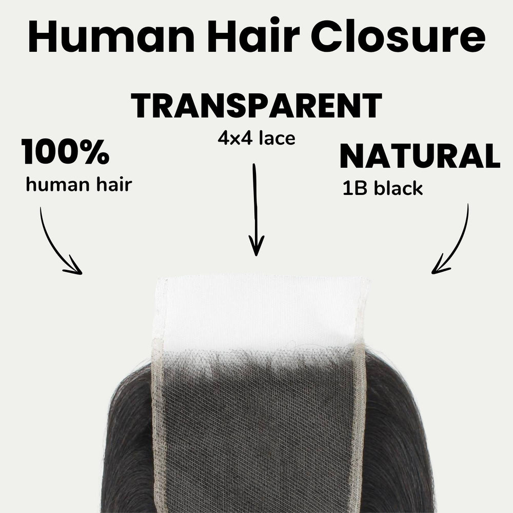 Yaki Straight 4x4 Transparent Lace Human Hair Closure