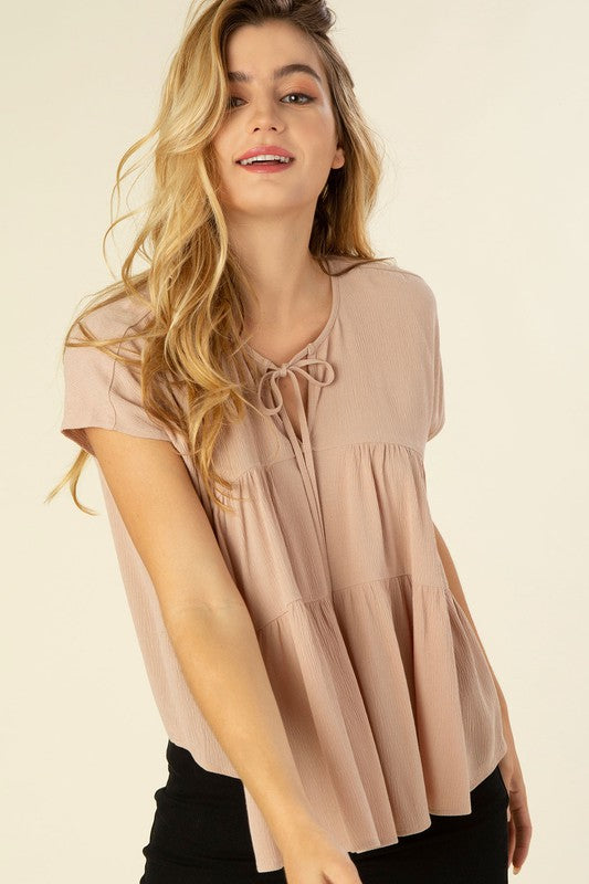 A line tiered blouse Beige by Lilou | Fleurcouture