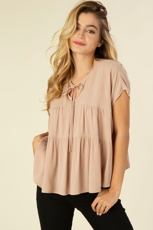 A line tiered blouse Beige S by Lilou | Fleurcouture