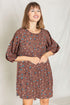 Abstract Polka Dot Bishop Sleeve Mini Dress brown S by EG fashion | Fleurcouture