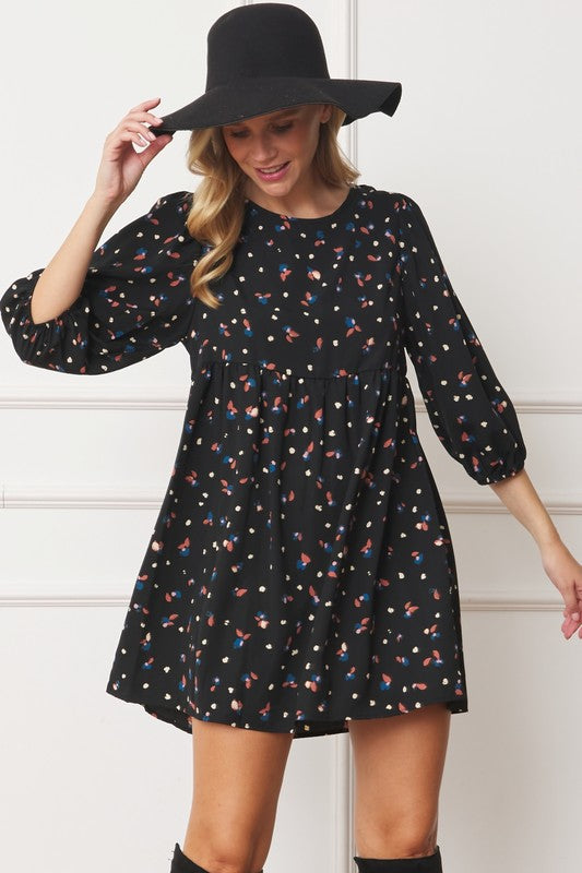 Abstract Polka Dot Bishop Sleeve Mini Dress by EG fashion | Fleurcouture
