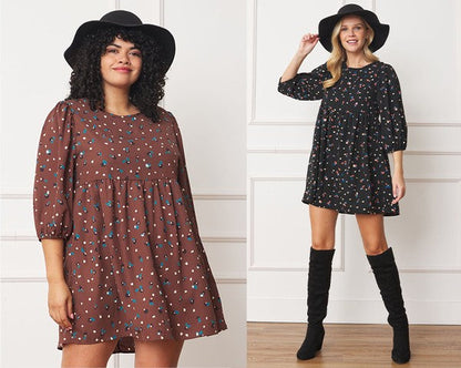Abstract Polka Dot Bishop Sleeve Mini Dress by EG fashion | Fleurcouture